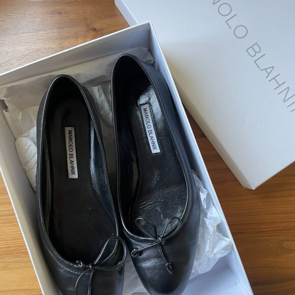 Manolo Blahnik Veralli Bow-Detailed Leather Ballet Flats 38 - Picture 5 of 8